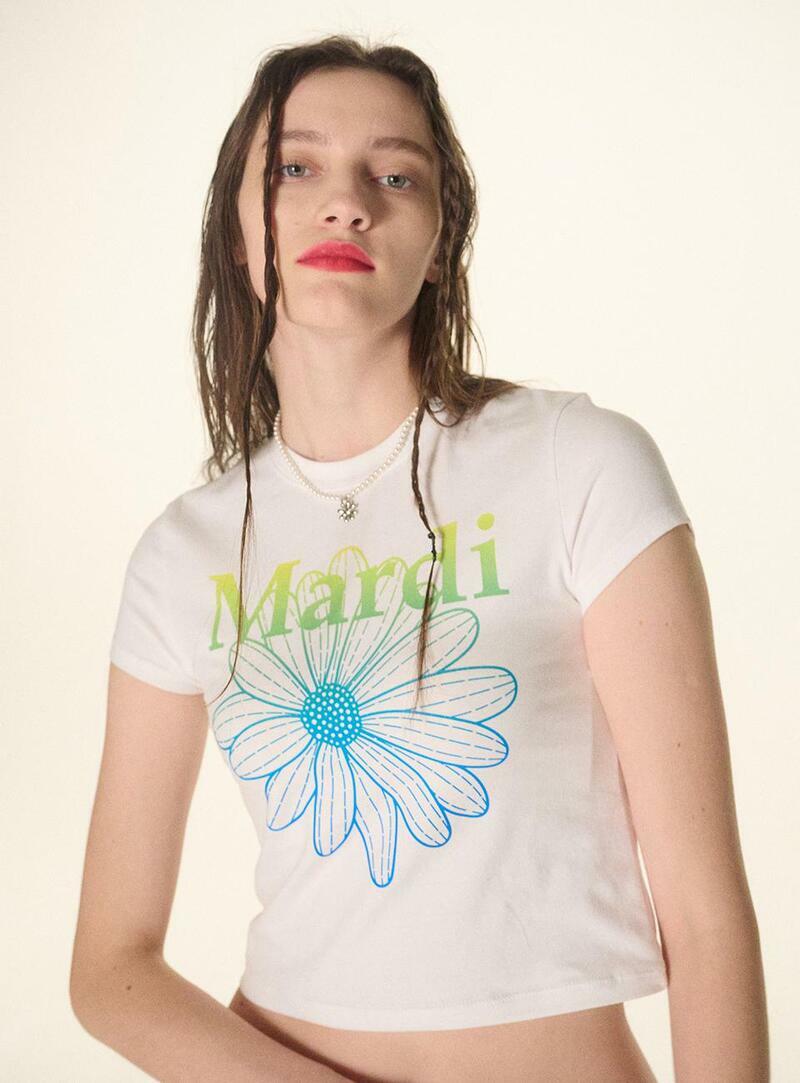 MARDI MERCREDI - CROPPED TSHIRT FLOWERMARDI GRADATION｜WHITE LIME