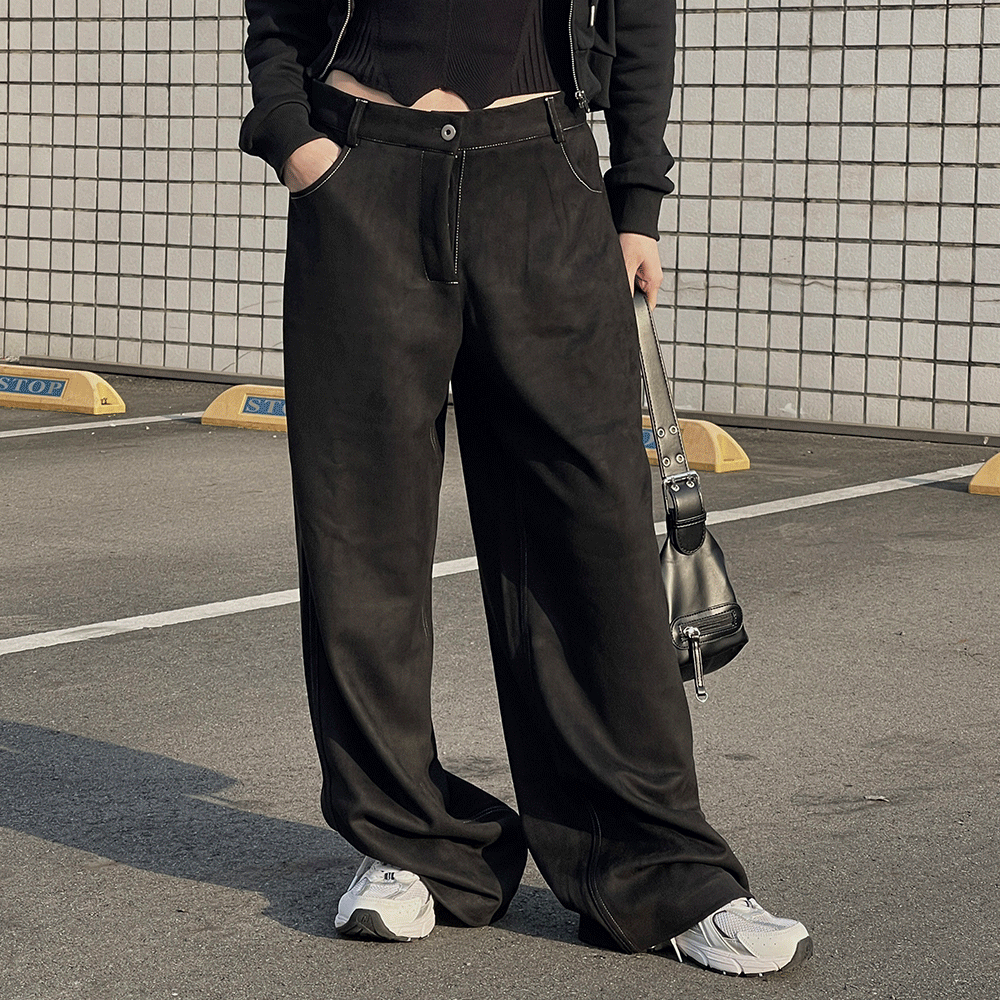 麂皮明線寬管褲