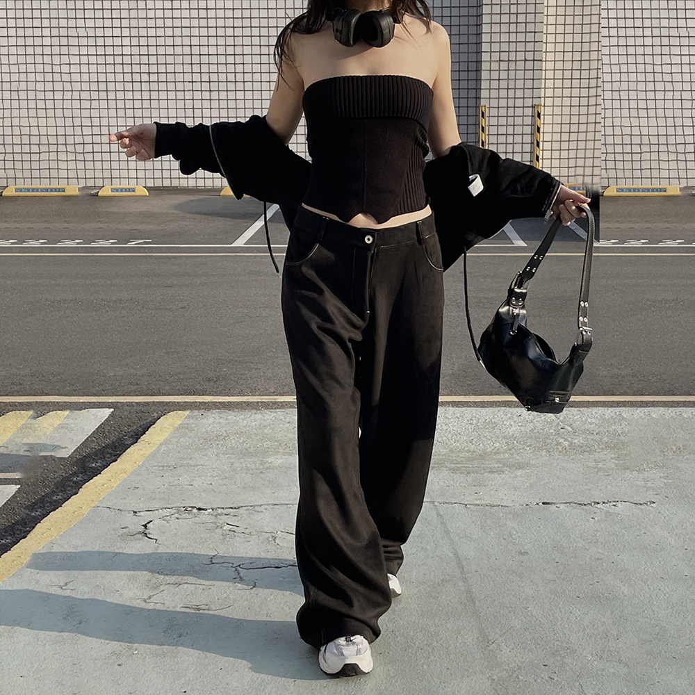 麂皮明線寬管褲