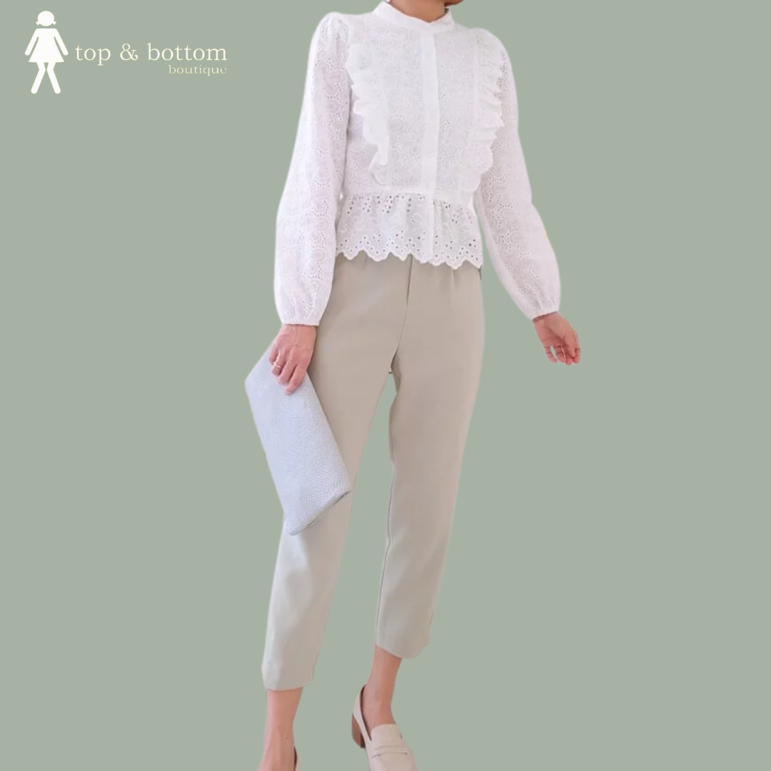 L/SLEEVE COTTON LACE PEPLUM BLOUSE