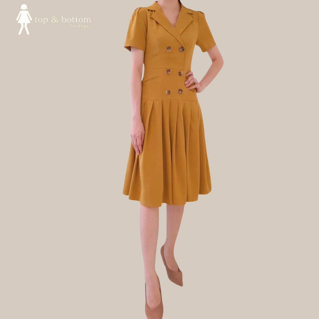 LAPEL COLLAR PLEATED HEM SKATER DRESS