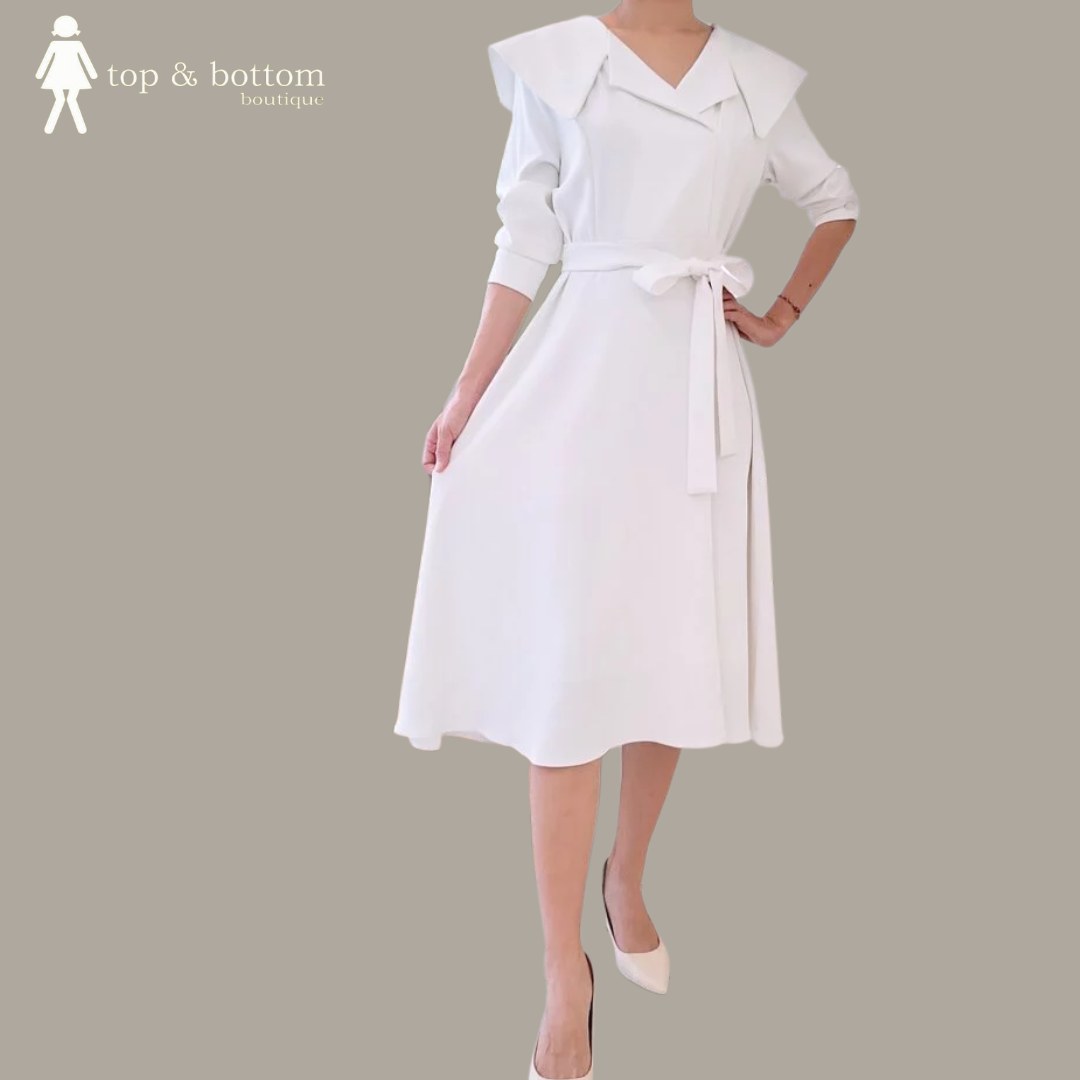 COLLARED L/SLEEVE MIDI DRESS