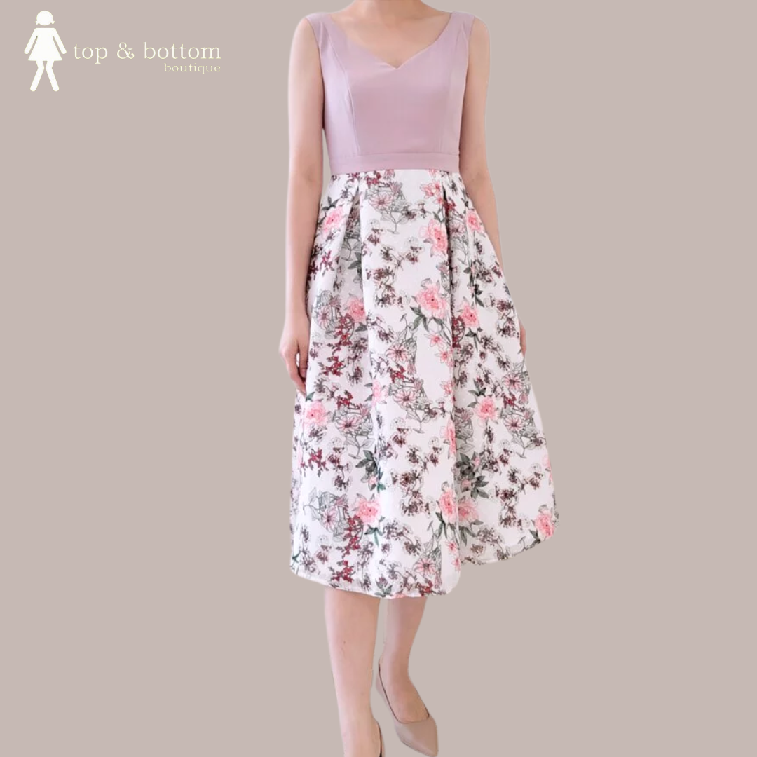 SLEEVELESS FLOWER PRINT FLARE MIDI DRESS