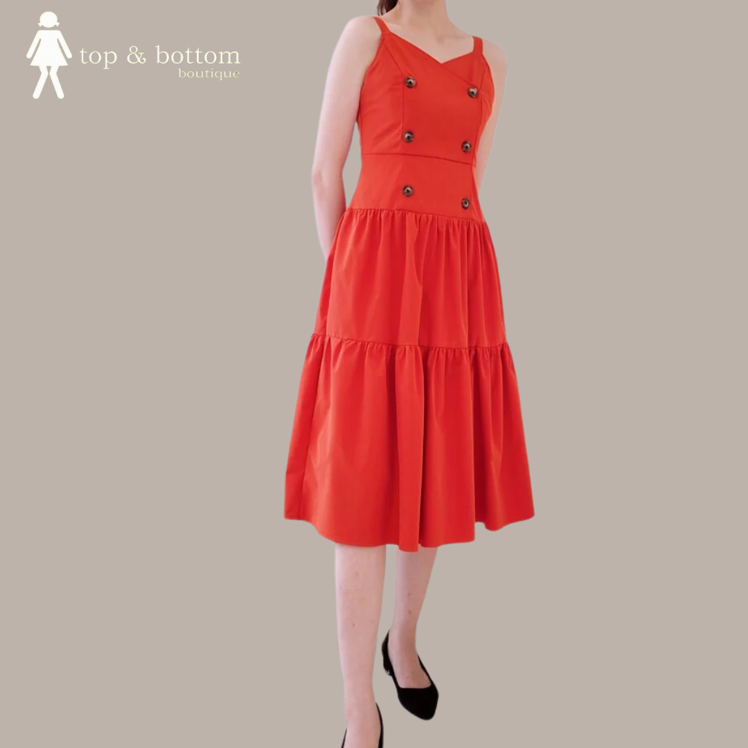 STRAP TIERED FLARE MIDI DRESS