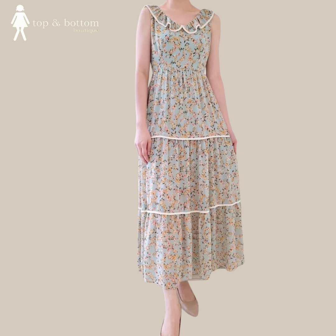 TIE BACKLESS FLORAL LONG DRESS