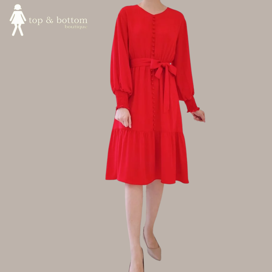 BUTTON L/SLEEVE MIDI DRESS