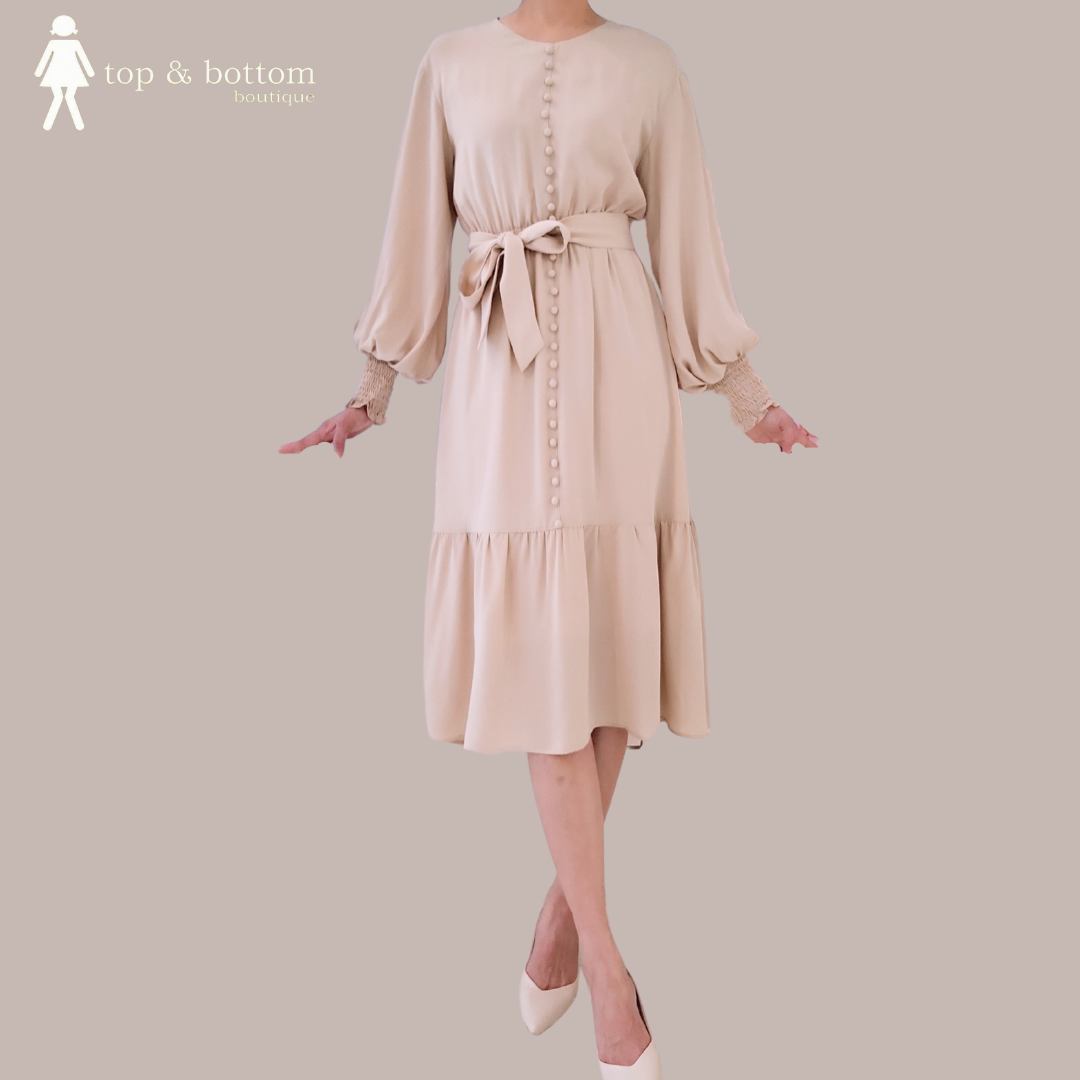 BUTTON L/SLEEVE MIDI DRESS