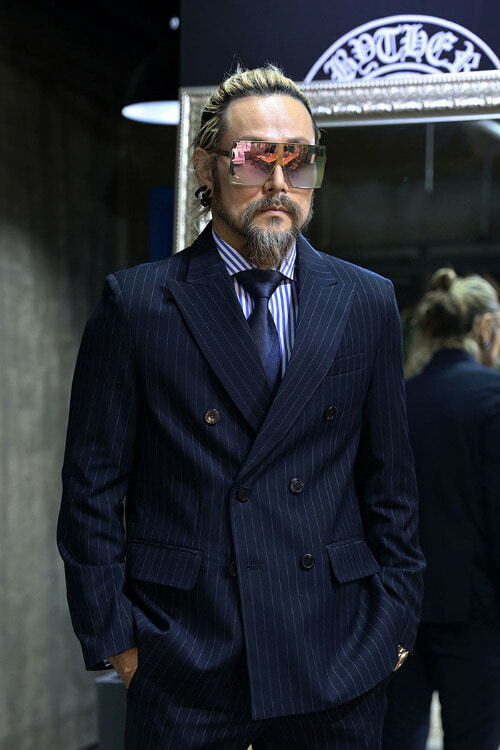 條紋修身雙排扣西裝外套