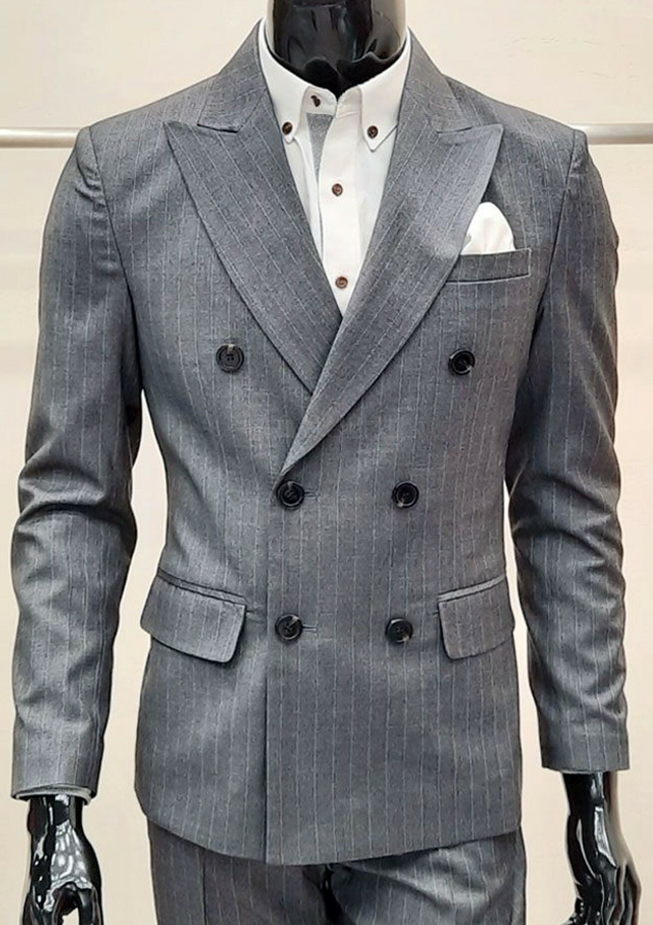 條紋修身雙排扣西裝外套