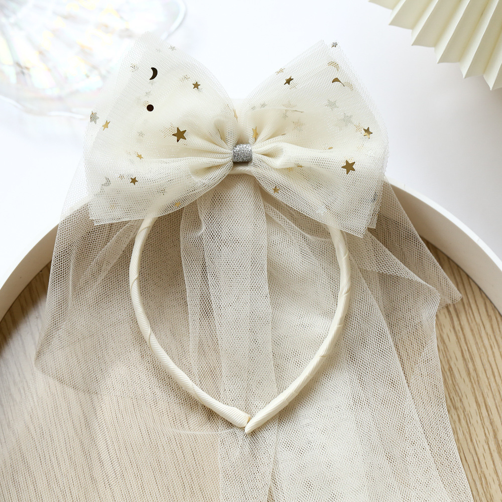 A169YW_SS23_C💛🎀淡黃色星星蝴蝶結頭箍連頭紗