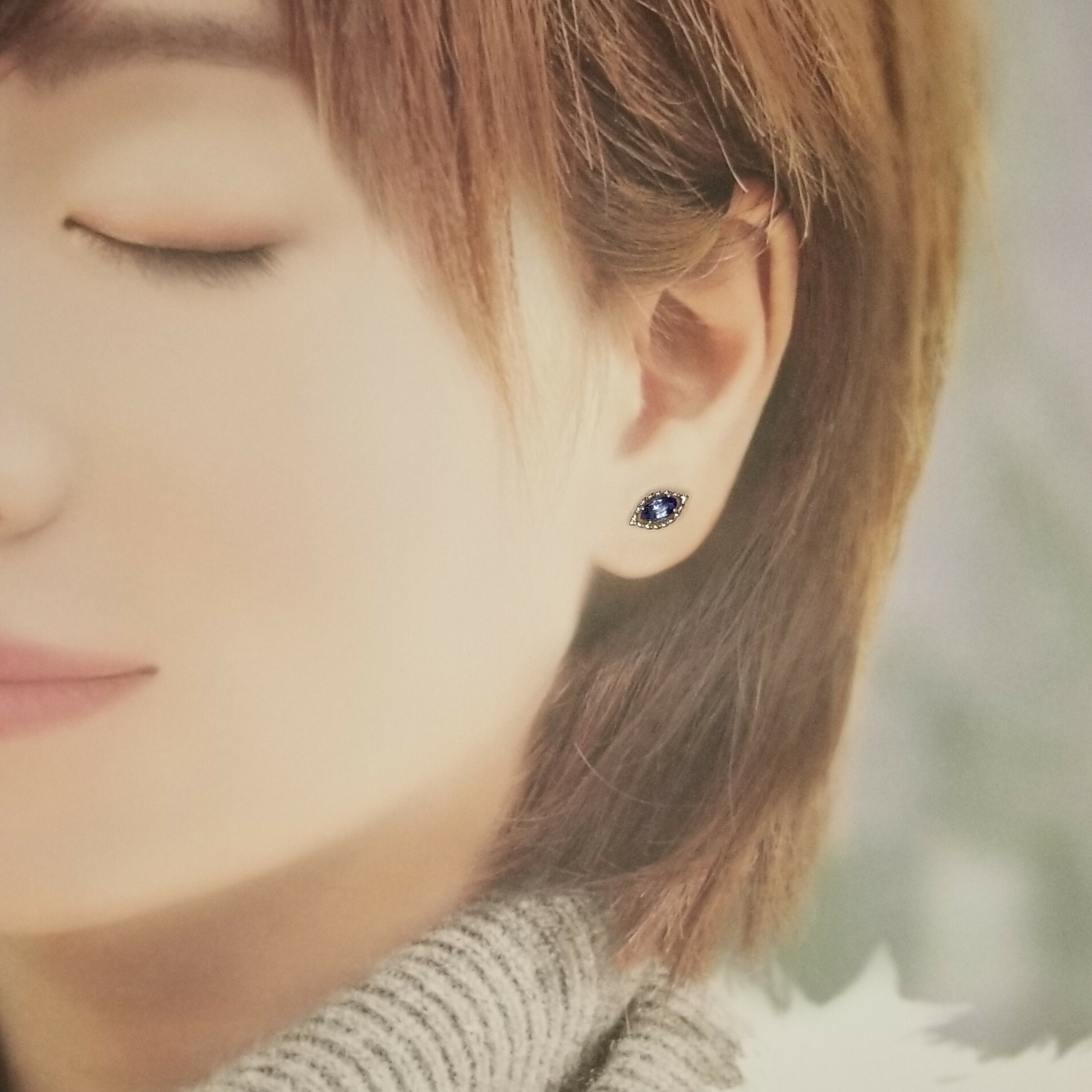 全新18K白金【主石97份藍寶石】耳環