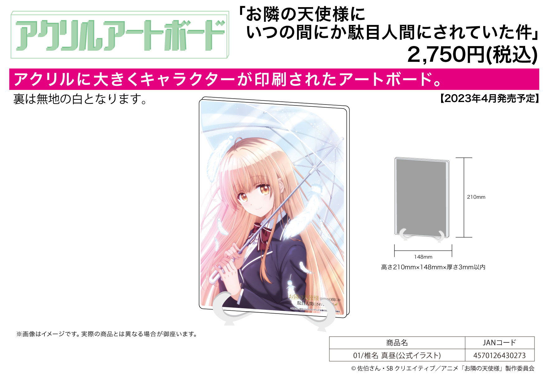 「ACG.GO」「預購」關於我在無意間被隔壁的天使變成廢柴這件事 A5亞克力板