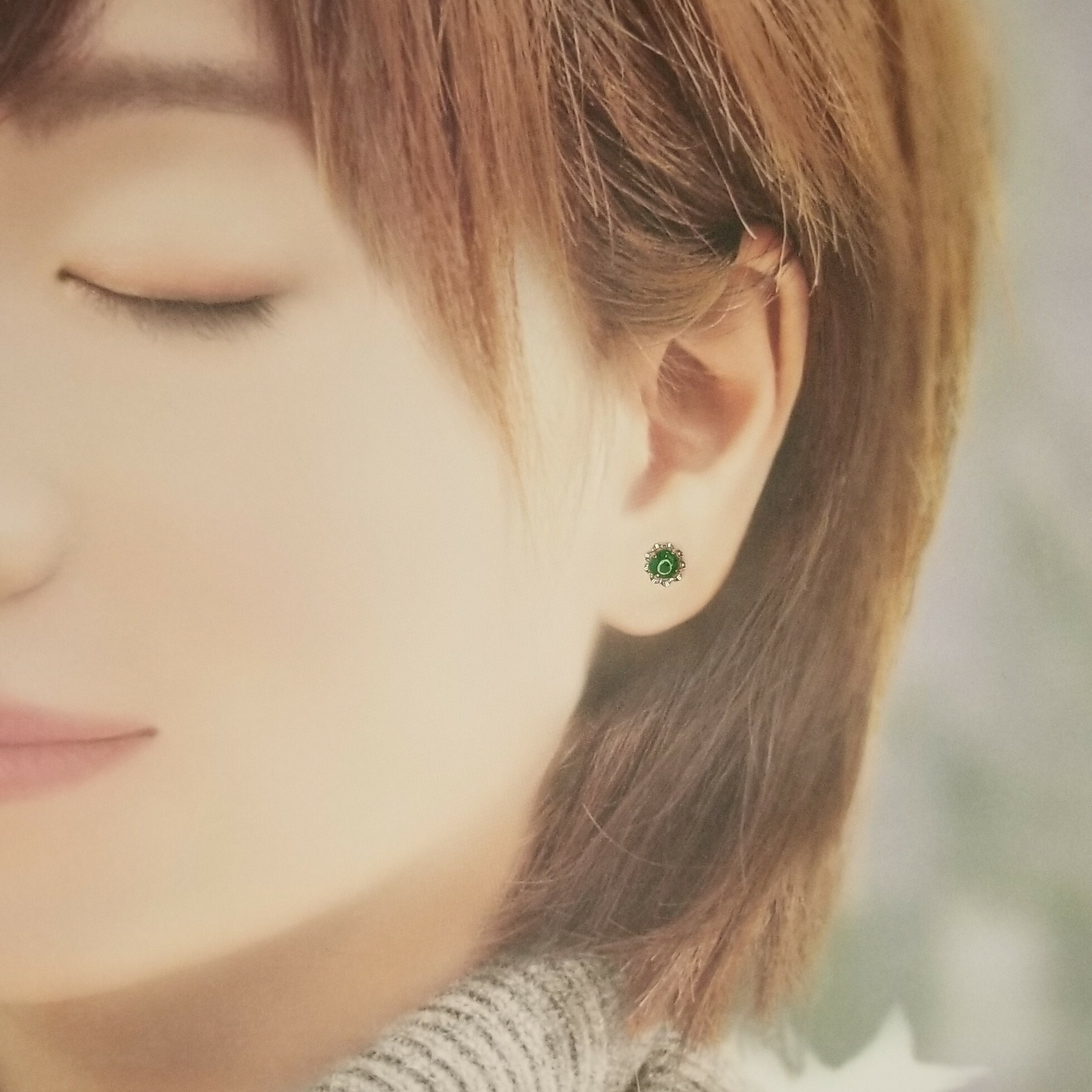 全新18K白金翡翠耳環