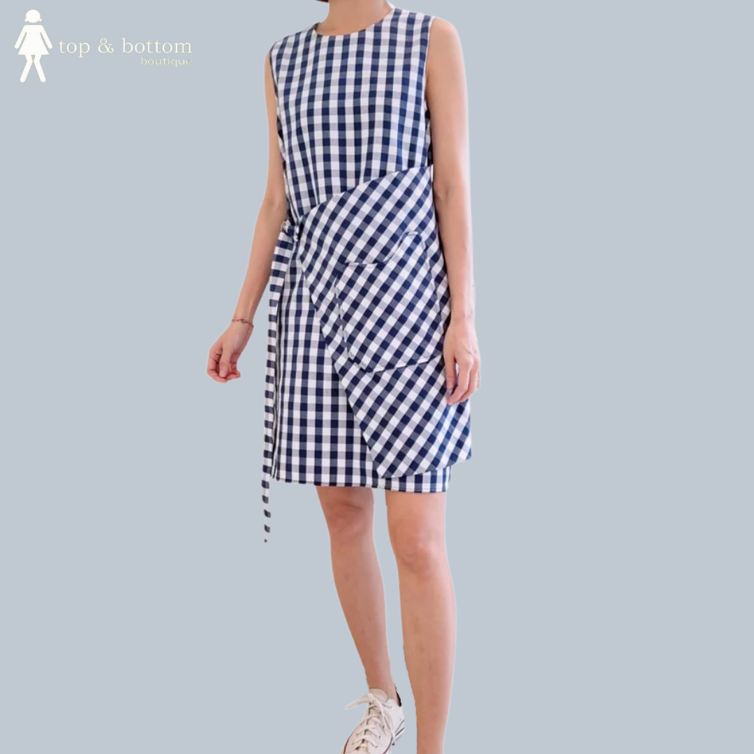 ASYMMETRIC PLAID WRAP DRESS