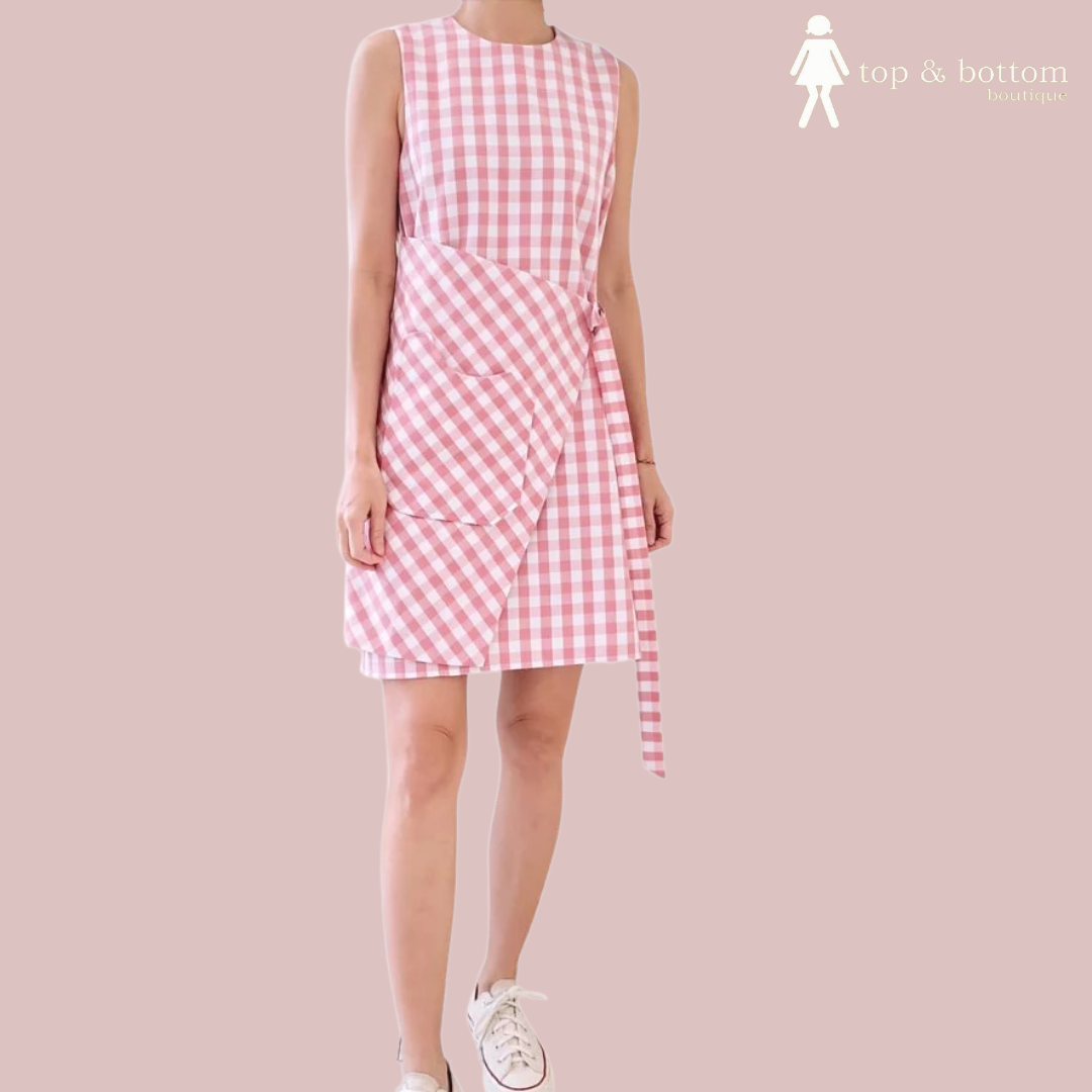 ASYMMETRIC PLAID WRAP DRESS