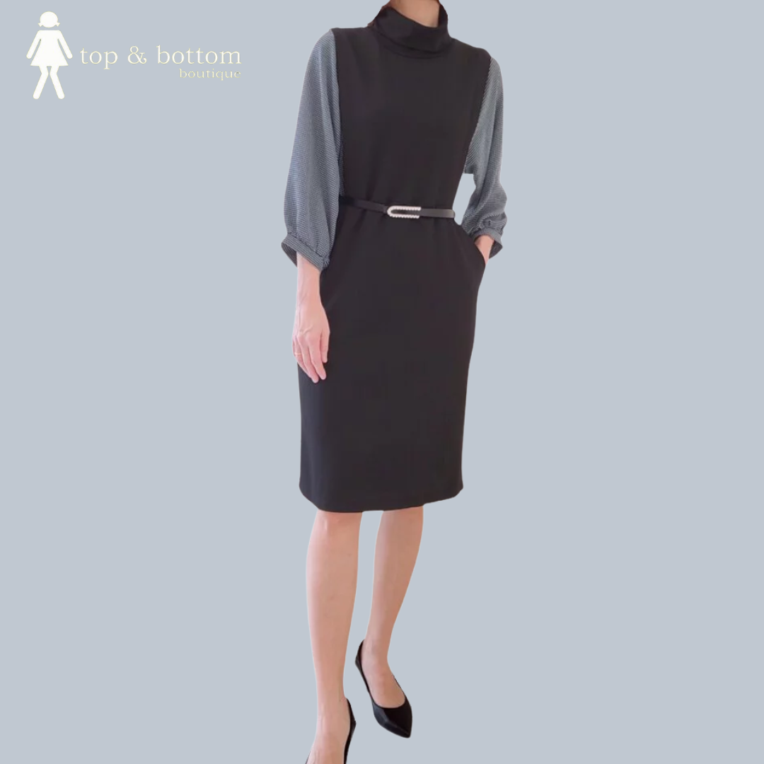 CHECKED SLEEVE SHIFT DRESS