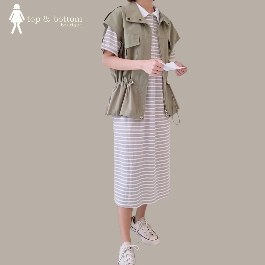 STRIPED POLO TEE DRESS (EXCLUDE OUTER)