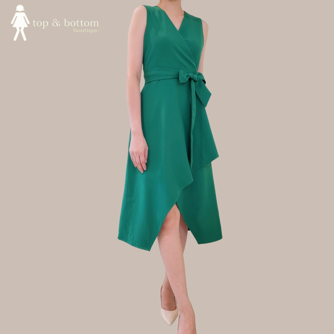 V NECK ASYMMETRIC DRESS