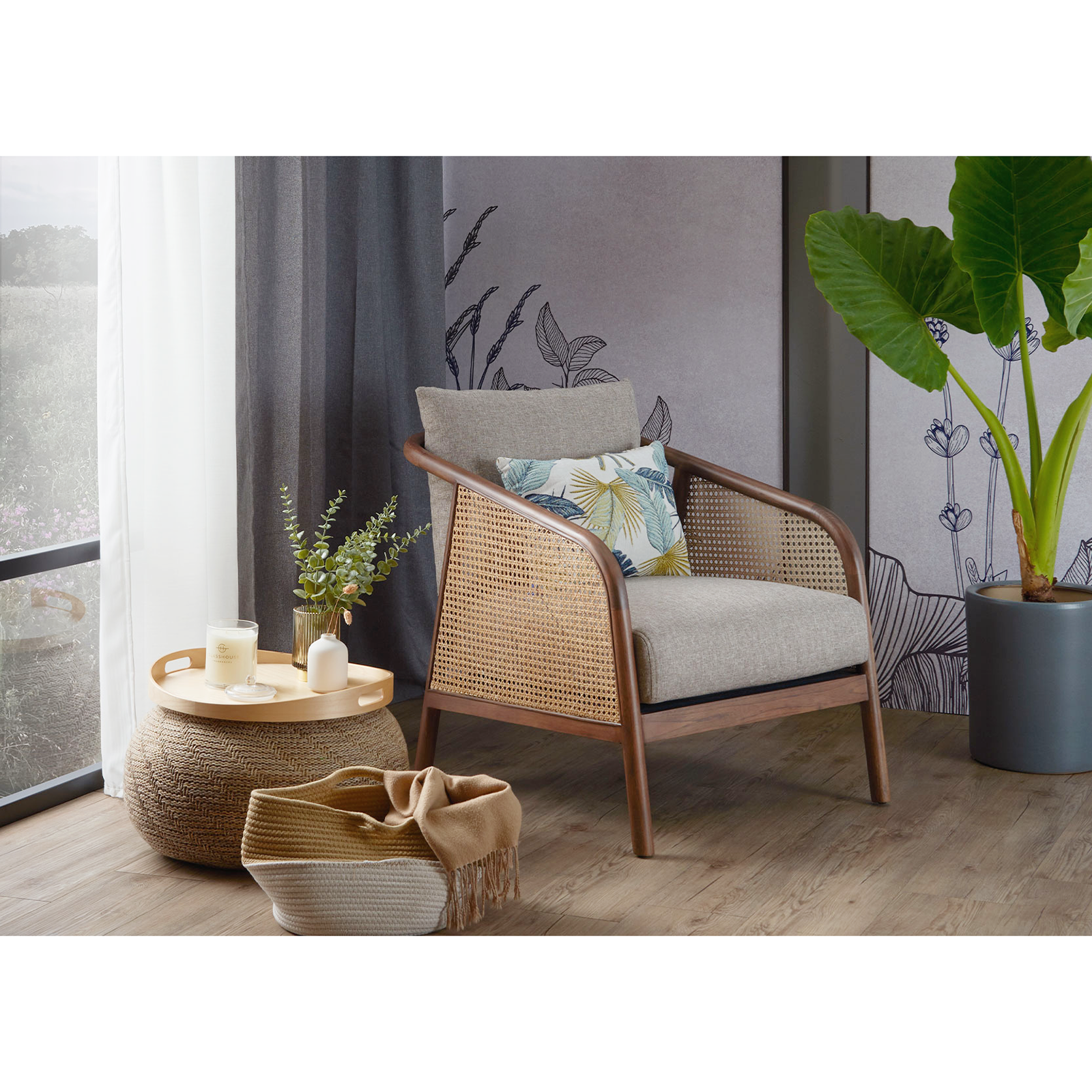 Nash 藤編造型椅 - 灰米布色〔SF9510〕