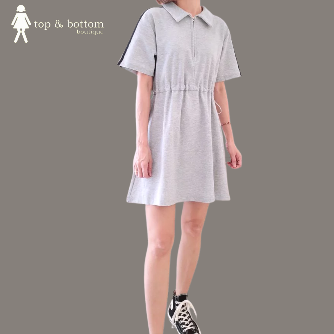 S/SLEEVE DRAWSTRING WAIST SHORT DRESS