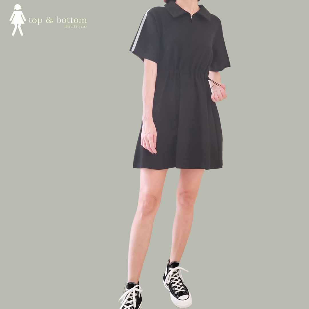 S/SLEEVE DRAWSTRING WAIST SHORT DRESS