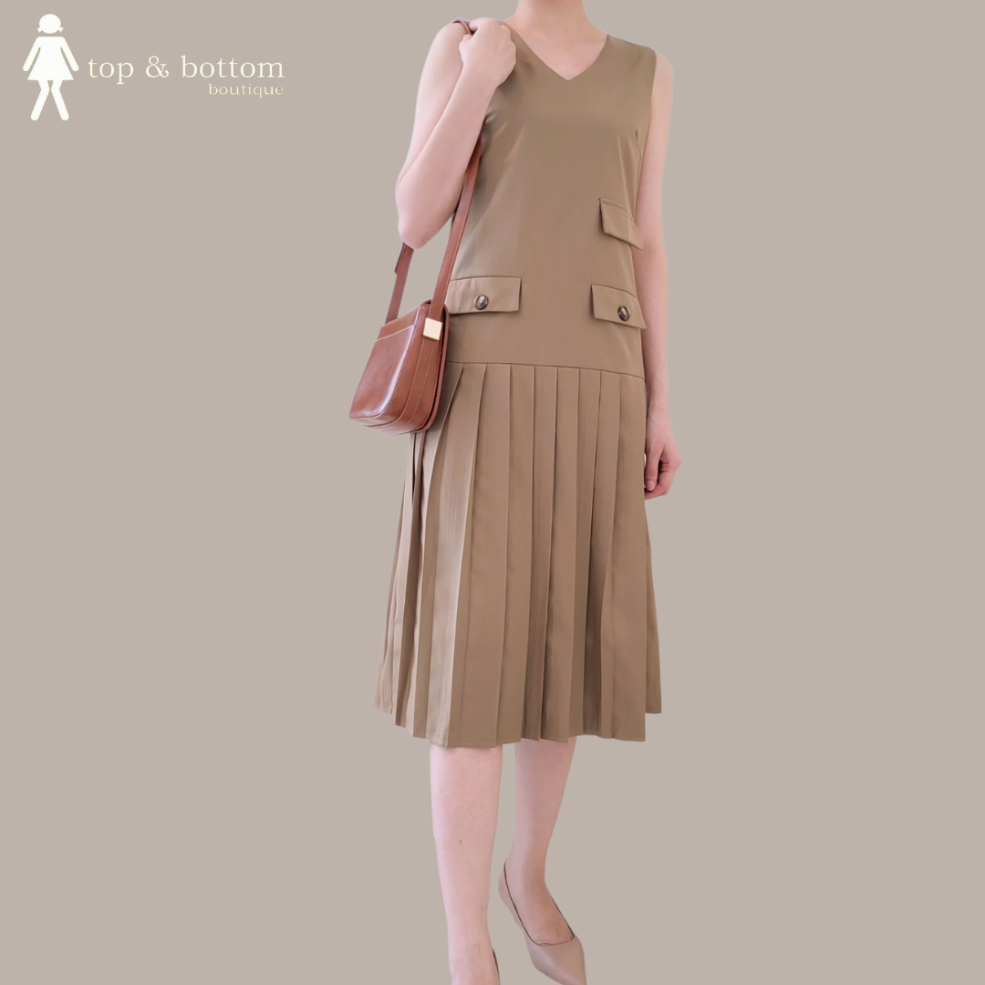 POCKET PLEATED HEM LONG DRESS
