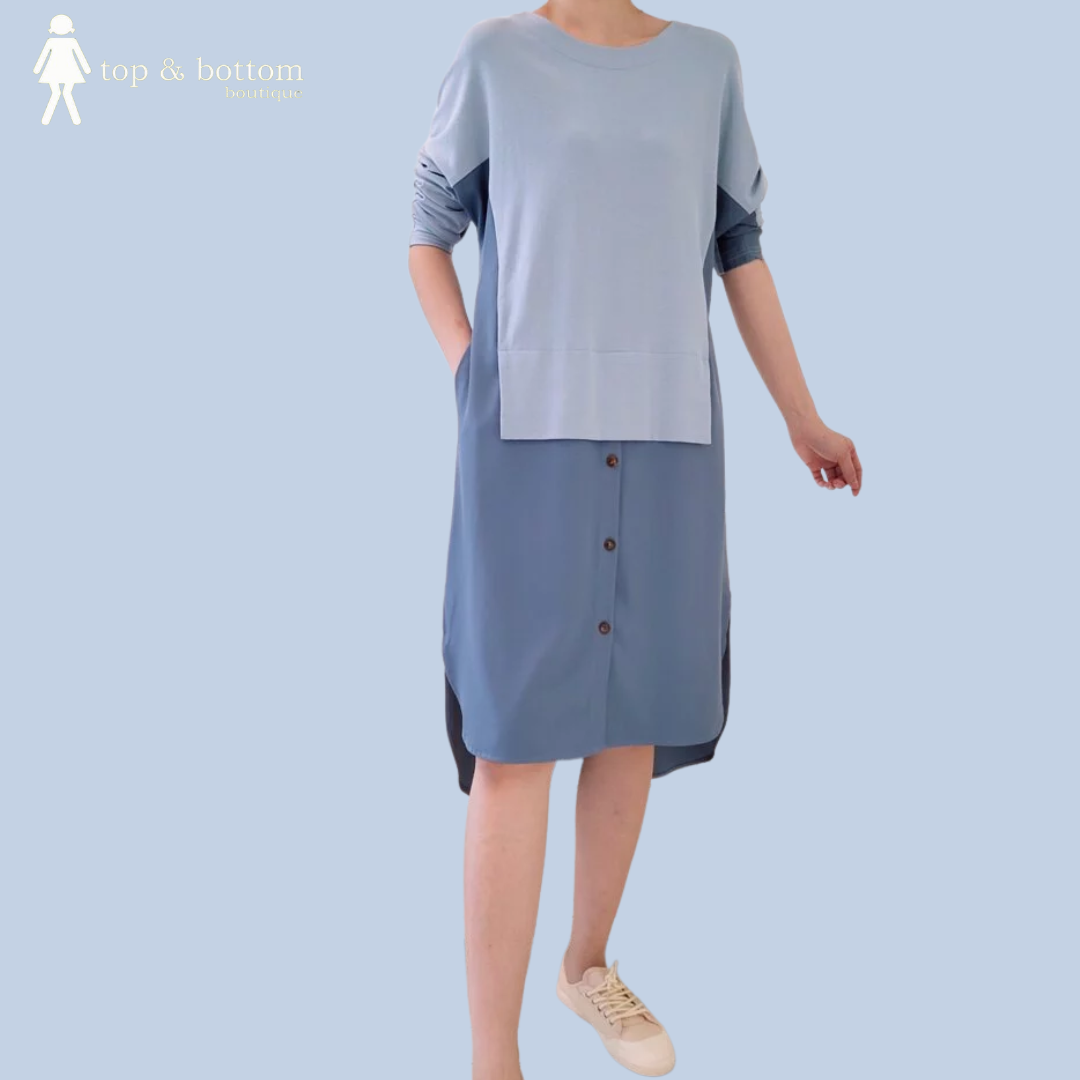 L/SLEEVE ASYMMETRICAL MIDI SHIFT DRESS