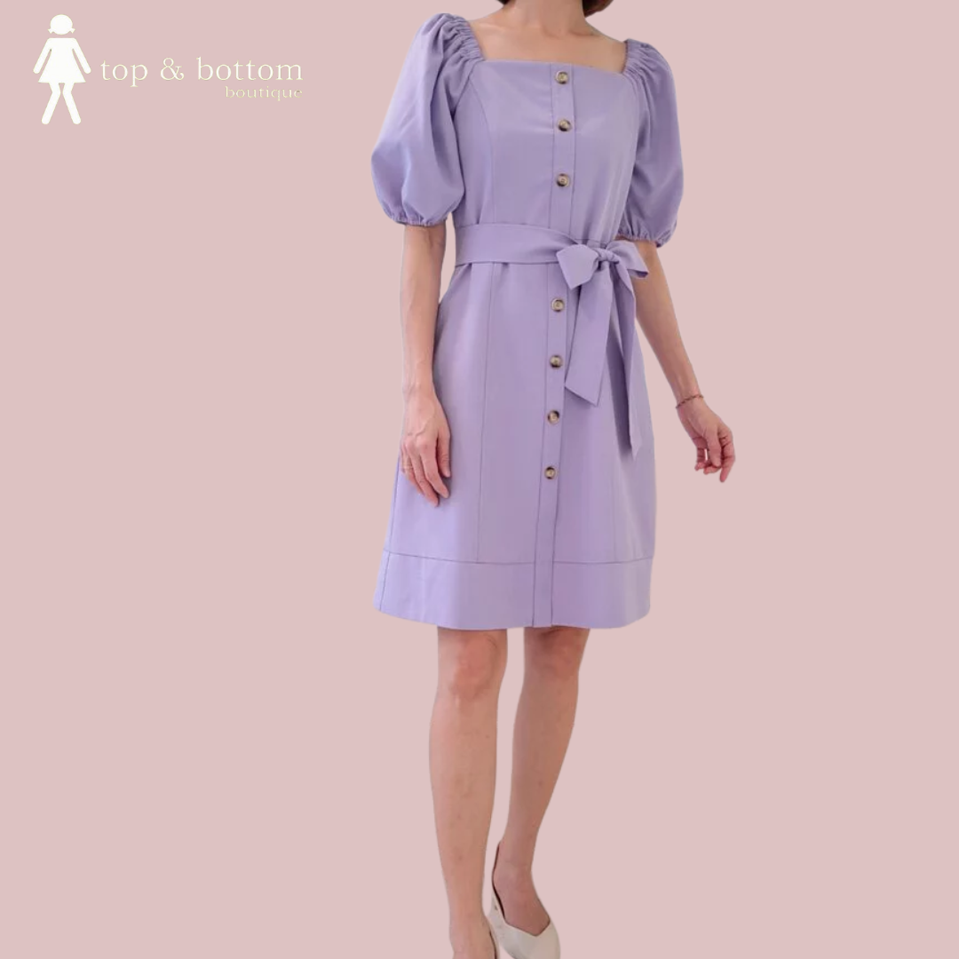 PUFF SLEEVE BUTTON DRESS