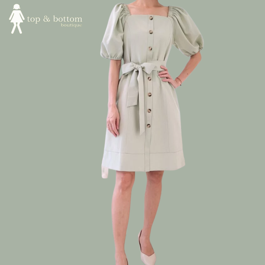 PUFF SLEEVE BUTTON DRESS