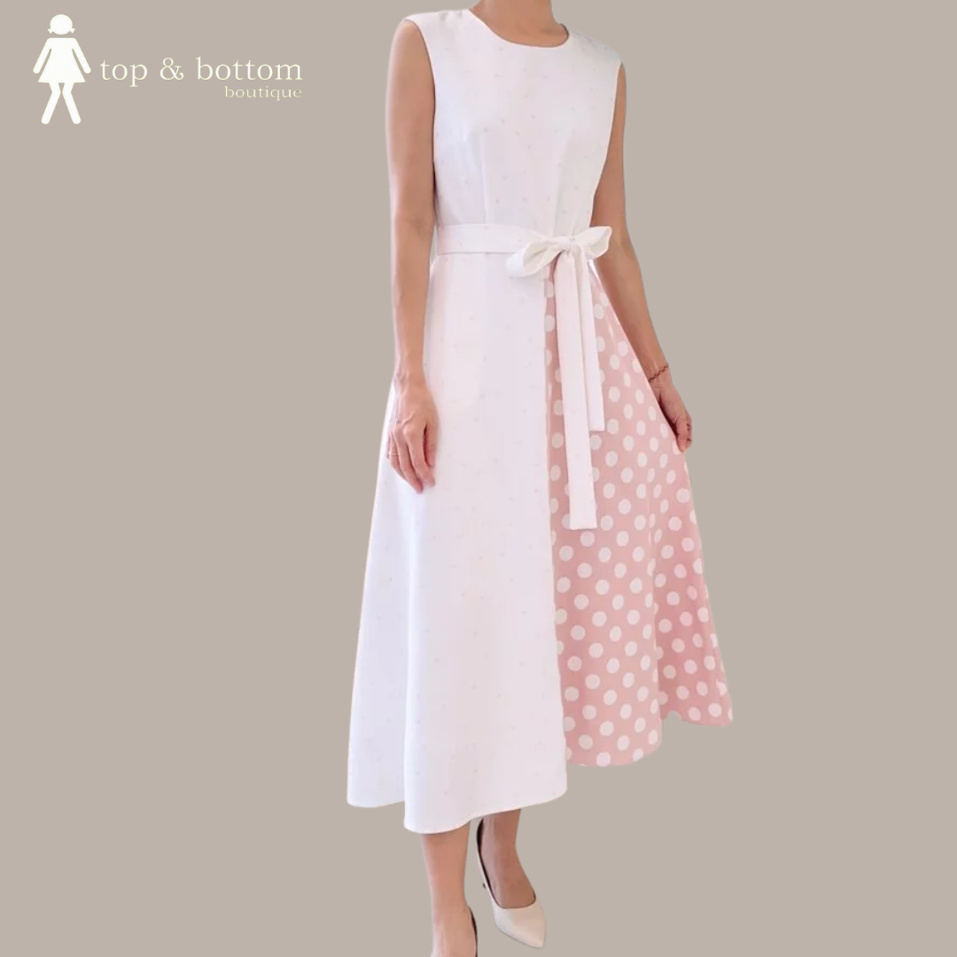 SLEEVELESS POLKA DOT LONG DRESS