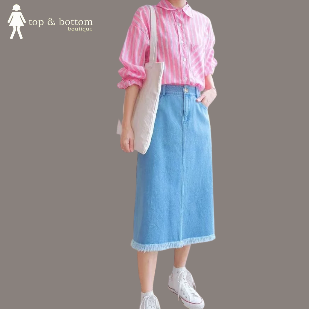 HIGH WAIST DENIM MIDI SKIRT