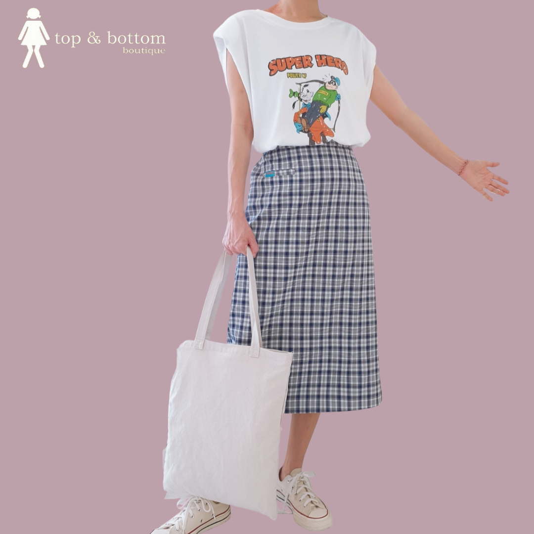 HIGH WAIST VINTAGE PLAID ALINE MIDI SKIRT