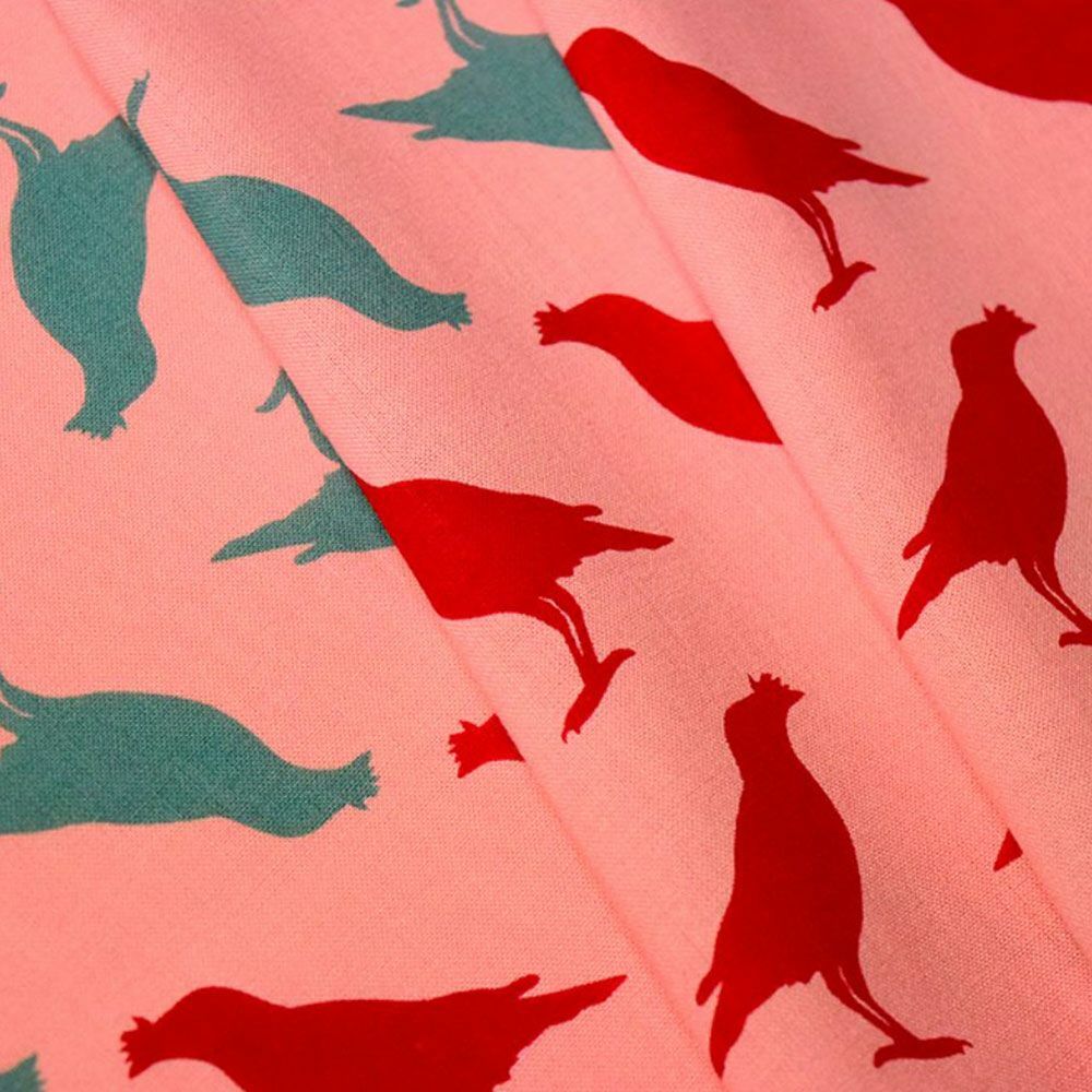 寬幅平織印花棉布/台灣八哥5號/桃粉藍紅