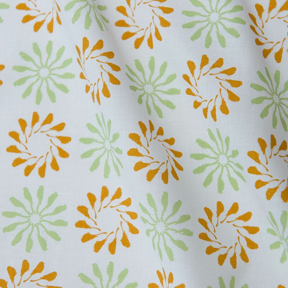 寬幅平織印花棉布/烏秋圈圈/自然褐綠