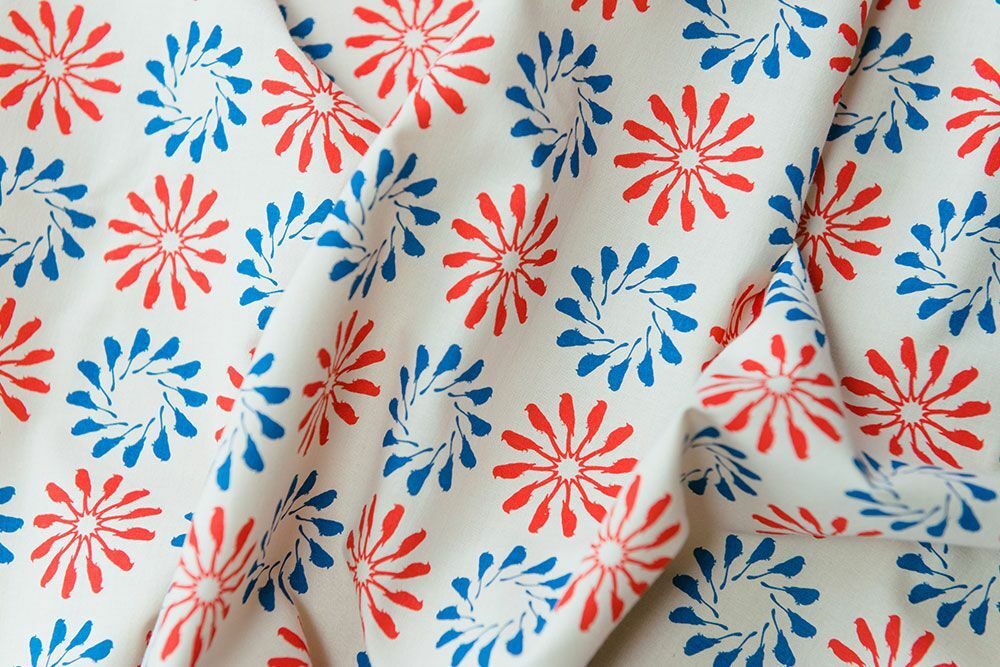 寬幅平織印花棉布/烏秋圈圈/陶罐紅藍