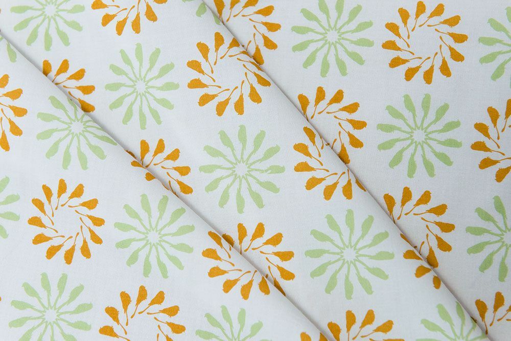 寬幅平織印花棉布/烏秋圈圈/自然褐綠