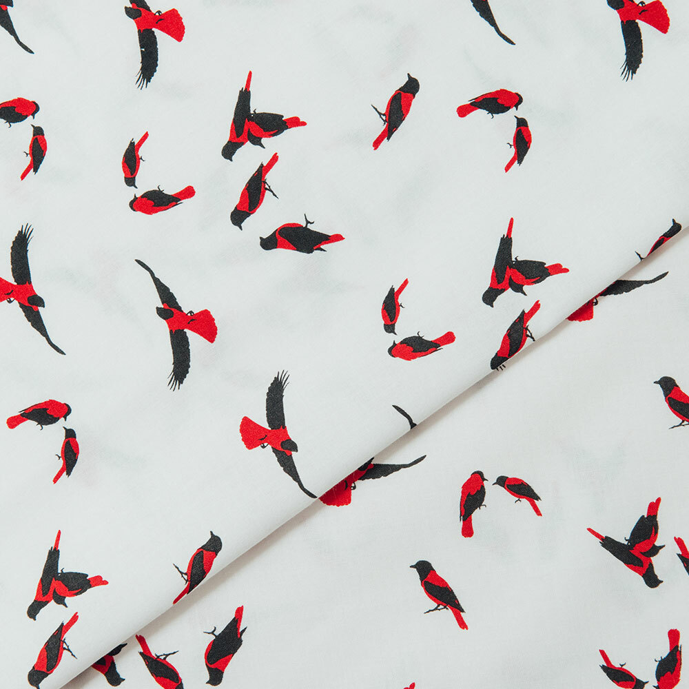 寬幅平織印花棉布/朱鸝/經典紅黑
