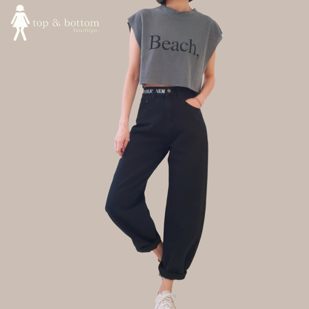 EMBROIDERY WORDING LONG JEANS