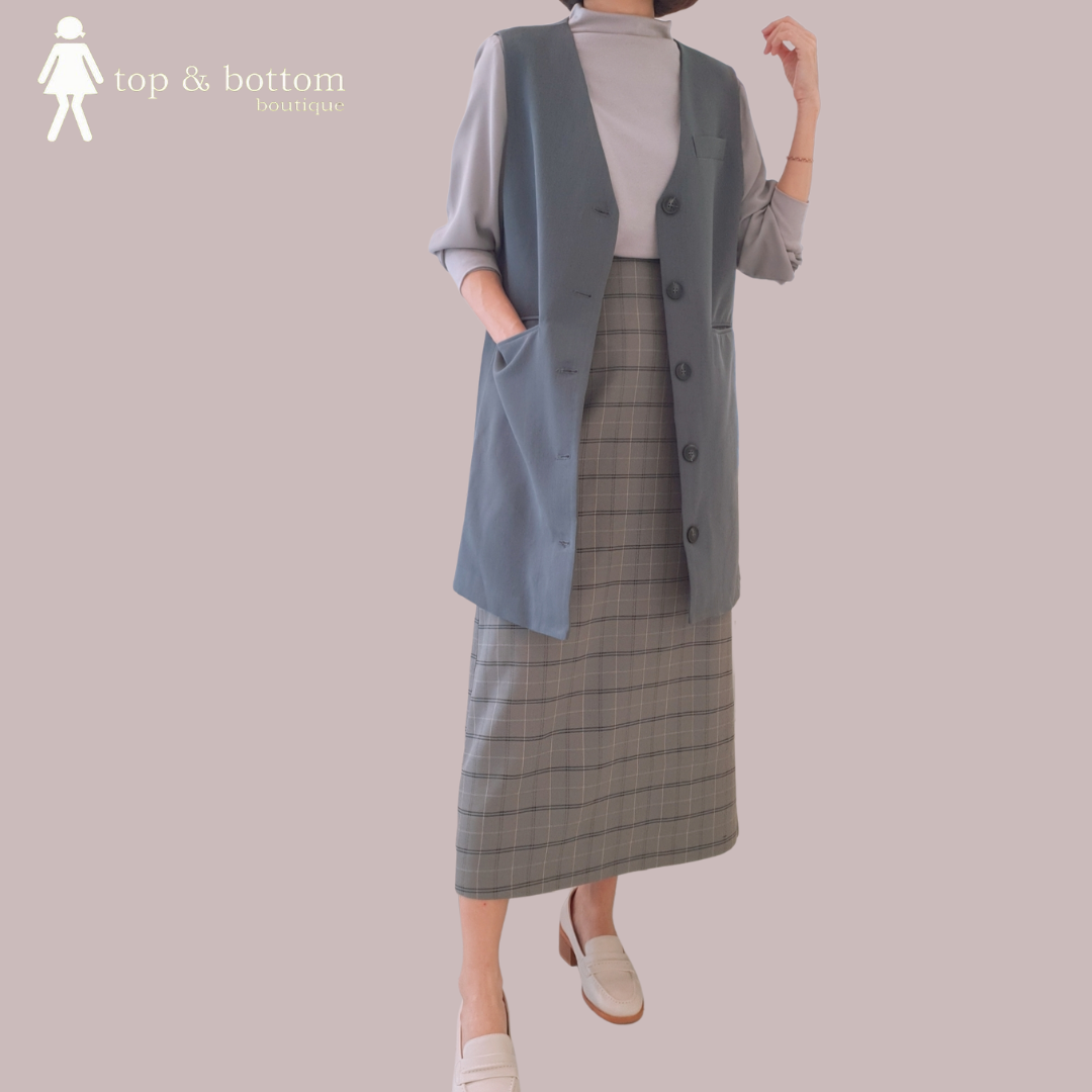 PLAID HIGH WAIST PENCIL MIDI SKIRT