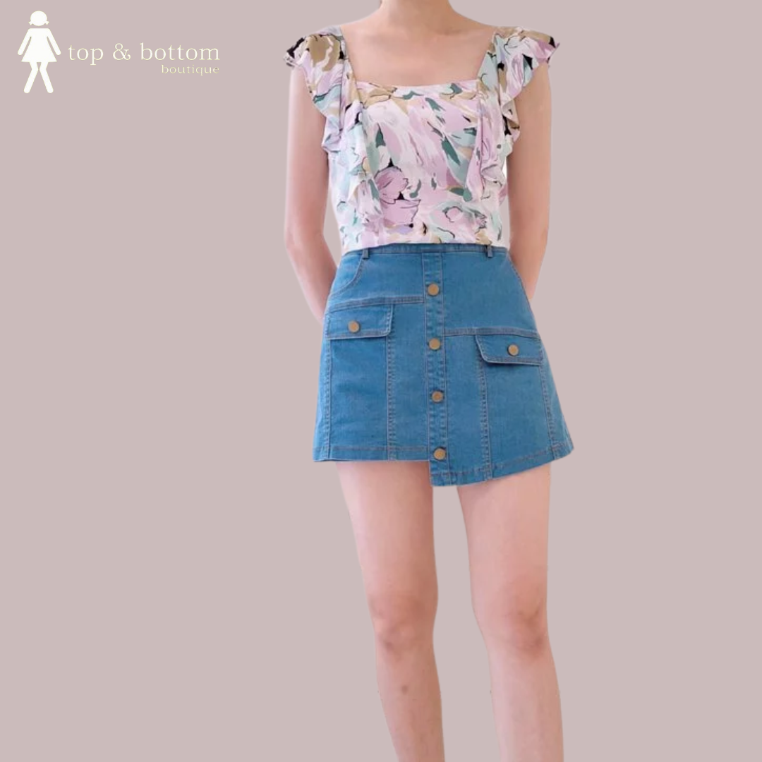 ZIP BACK BUTTON DENIM SKORT