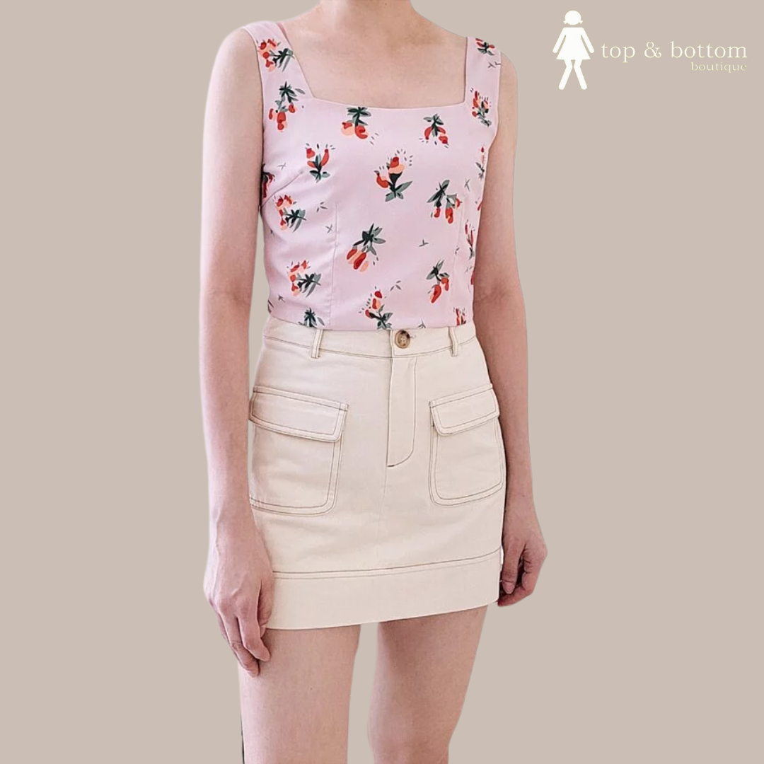 TWO POCKETS SOLID SHORT SKIRT