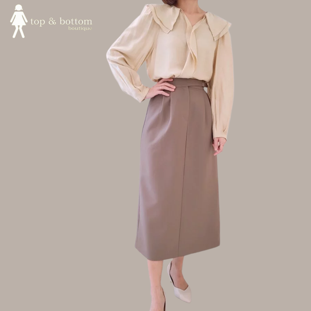 BUCKLE BELTED LONG PENCIL SKIRT