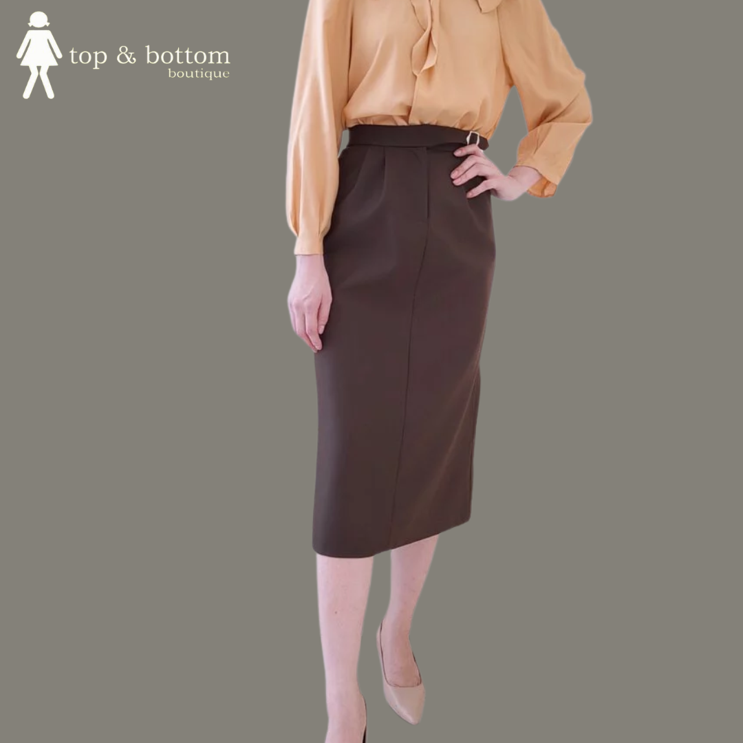 BUCKLE BELTED LONG PENCIL SKIRT