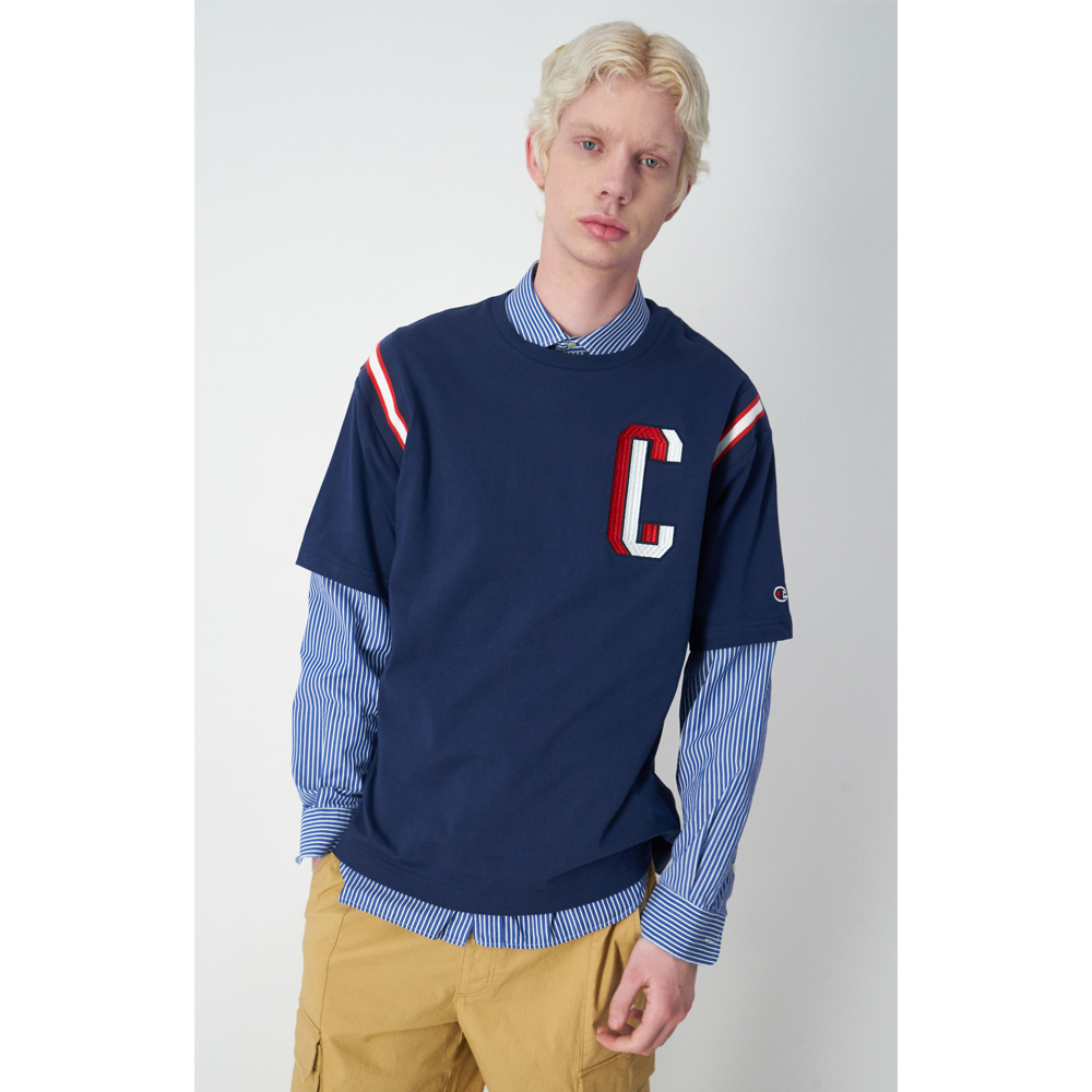 男款-ROCHESTER 美式休閒刺繡短袖TEE-藍色（218515-BS561）