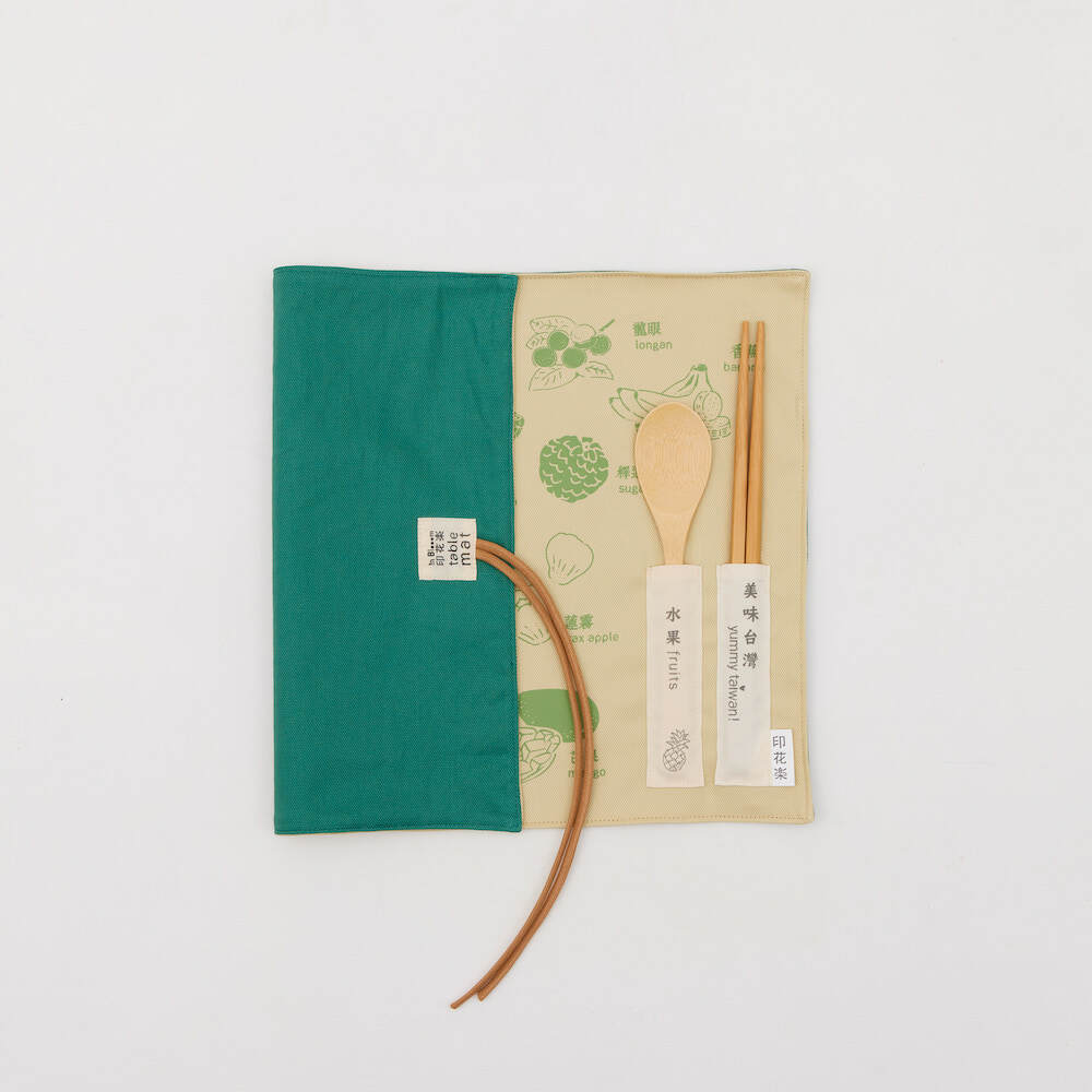 Table Mat (Organic Cotton/Spoon and Chopsticks including)/Fruit/Olive Green