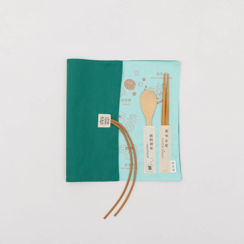 Table Mat (Organic Cotton/Spoon and Chopsticks including)/Sweettooth/Water Blue & Brown