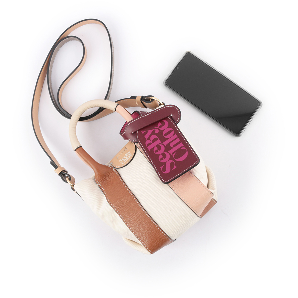 【SEE BY CHLOE】Laetizia 再生帆布拼皮革迷你二用托特包(棕色)