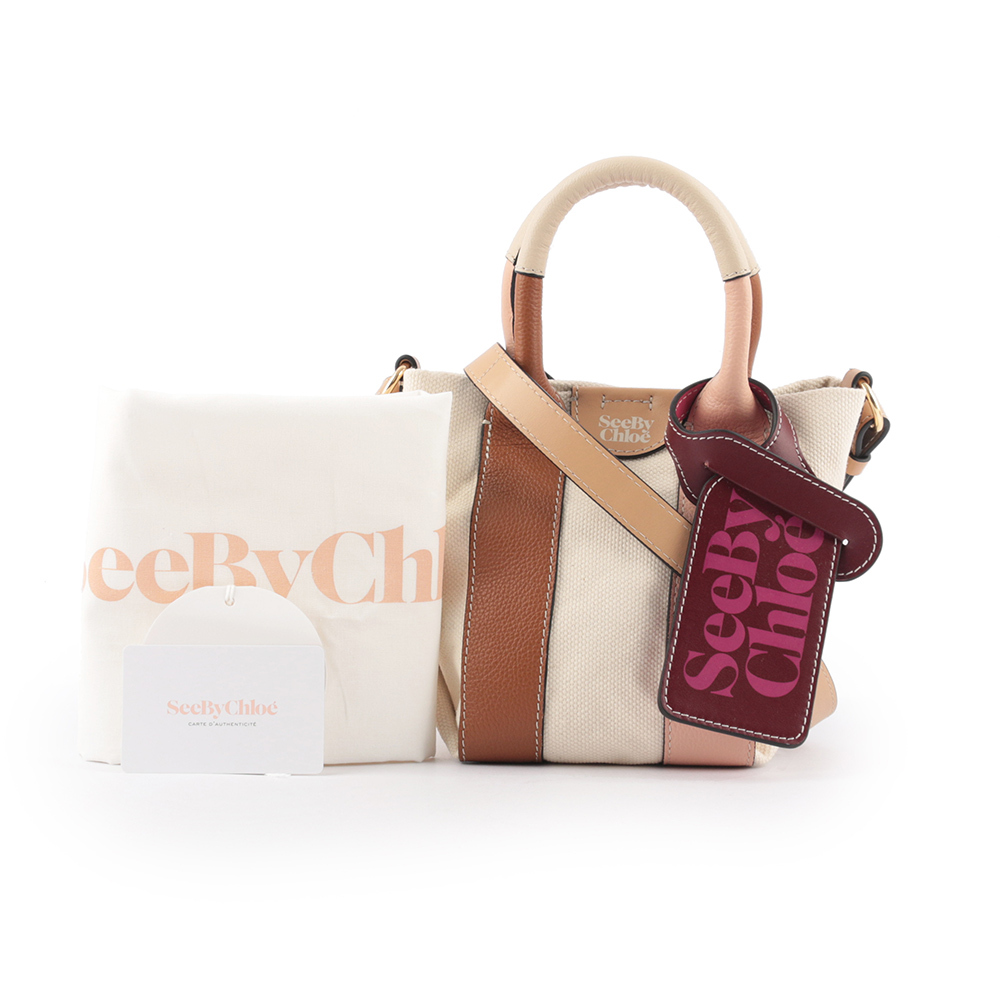 【SEE BY CHLOE】Laetizia 再生帆布拼皮革迷你二用托特包(棕色)