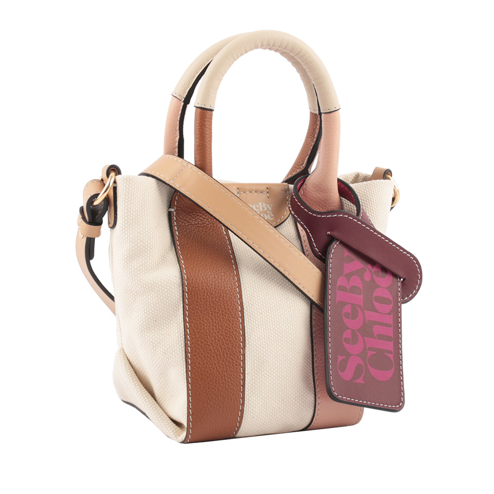 【SEE BY CHLOE】Laetizia 再生帆布拼皮革迷你二用托特包(棕色)