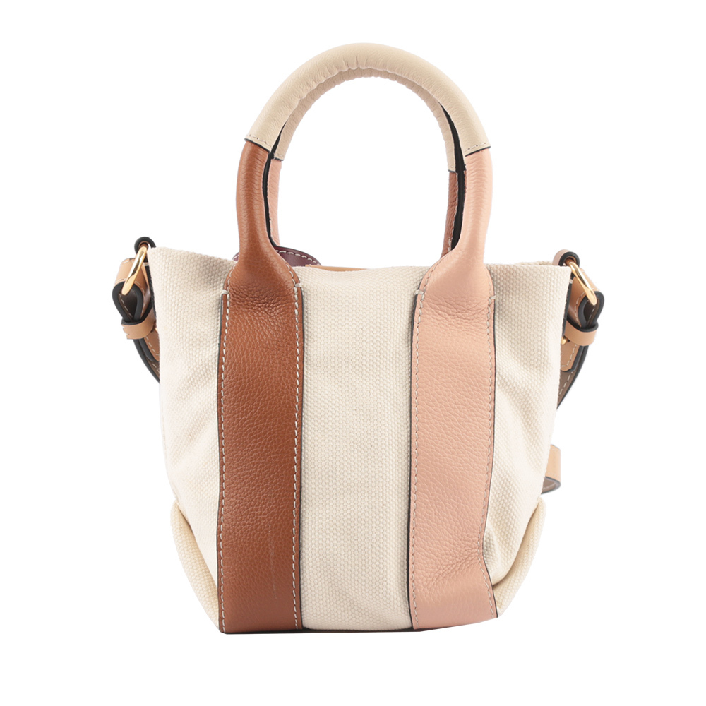 【SEE BY CHLOE】Laetizia 再生帆布拼皮革迷你二用托特包(棕色)